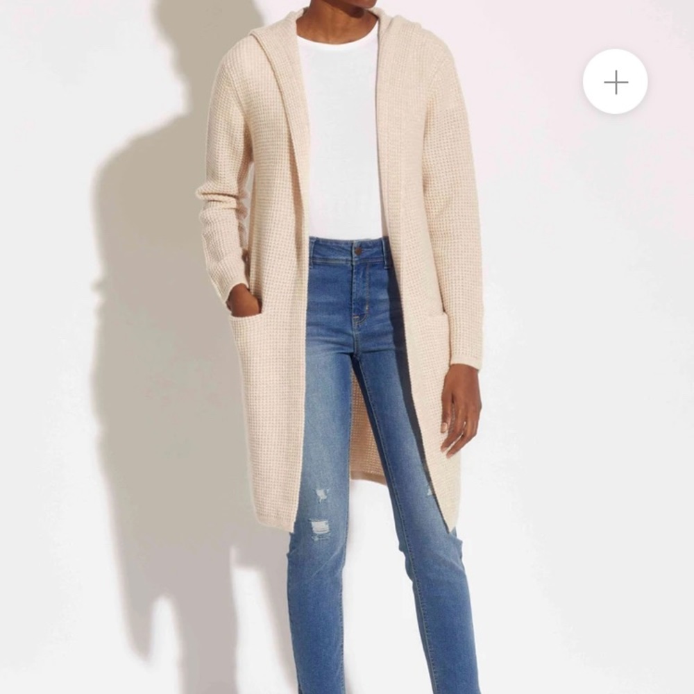 Magaschoni Open Front Cashmere Hooded Pocket Duster Cardigan